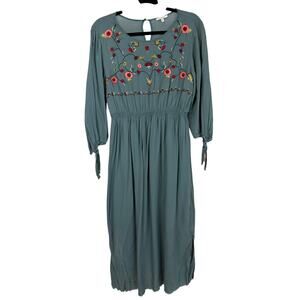 Jodifl Gray Blue Three Quarter Sleeve Embroidered Dress Size S